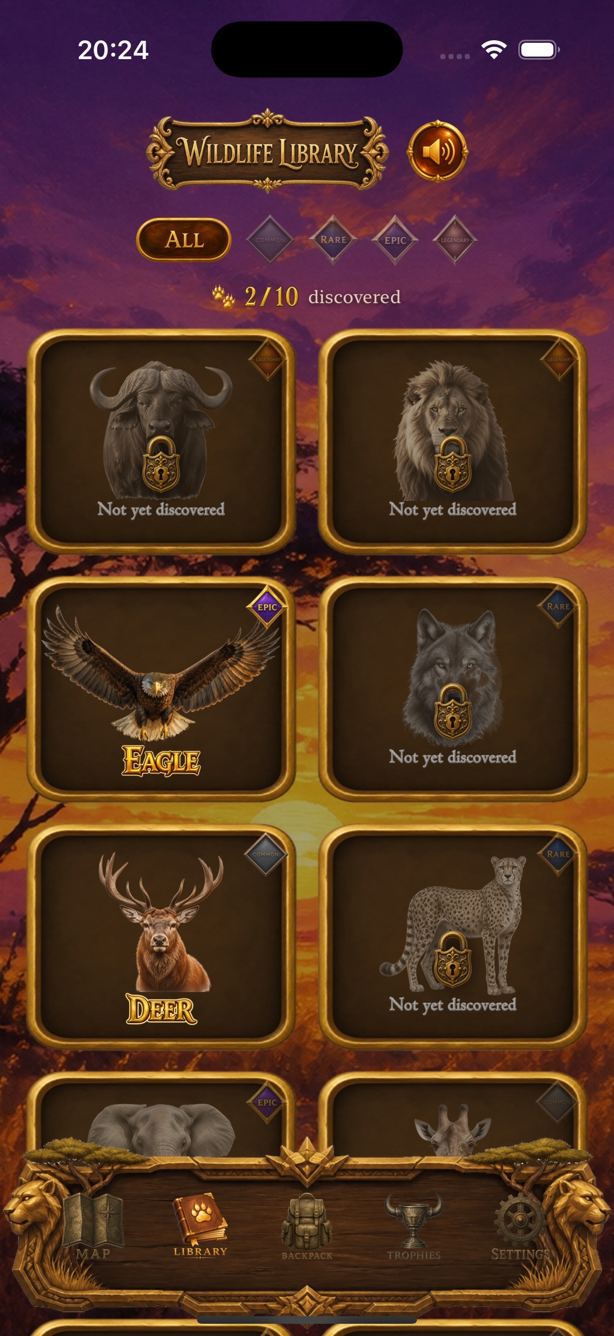 Wildlife library with collectible animal cards